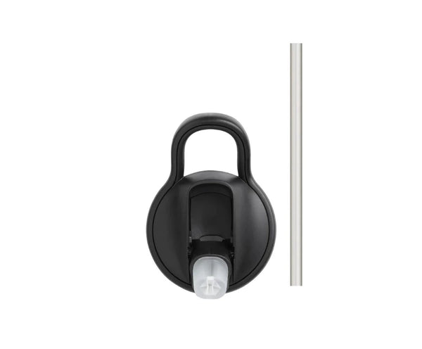 Black | Cap with silicone bite valve and straw next to each other