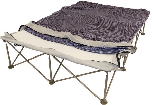 Blue Check | Oztrail Anywhere Bed. Frame set up without matress