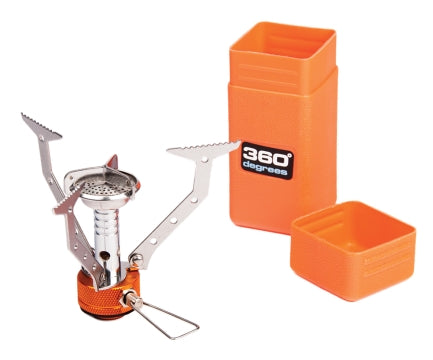 360 Degrees Furno Stove. Stove set up with case next to it