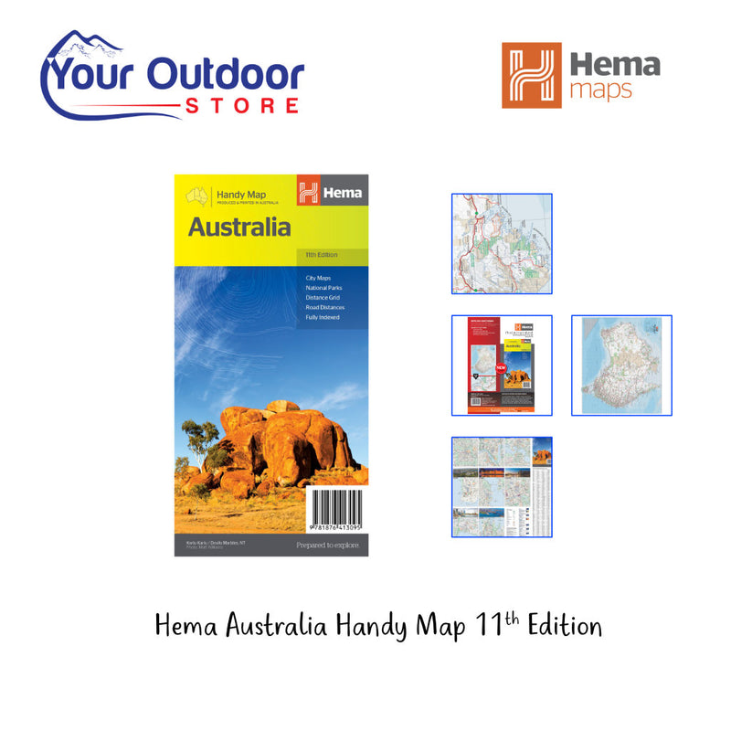 Hema Australia Handy Map 11th Edition. Hero image with title and logos