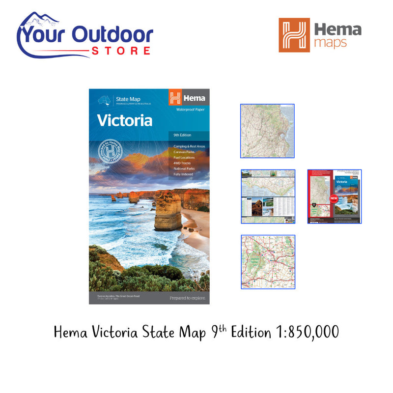 Hema Victoria State Map 9th Edition. Hero image with title and logos