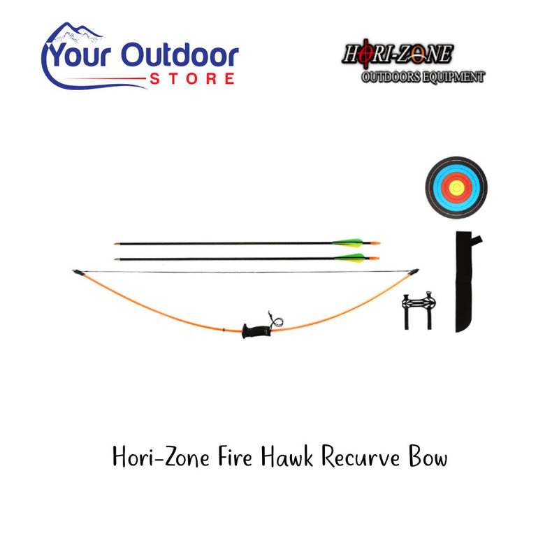 Horizone Fire Hawk Youth Recurve Bow. Hero image with title and logos