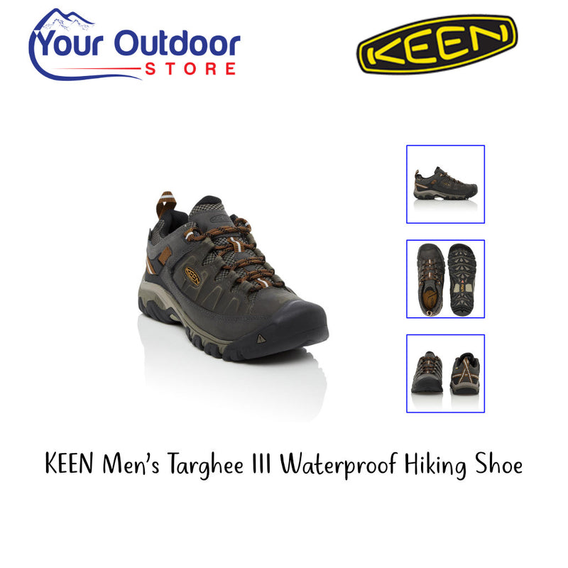 KEEN Mens Targhee III Waterproof Hiking Shoe. Hero image with title and logos