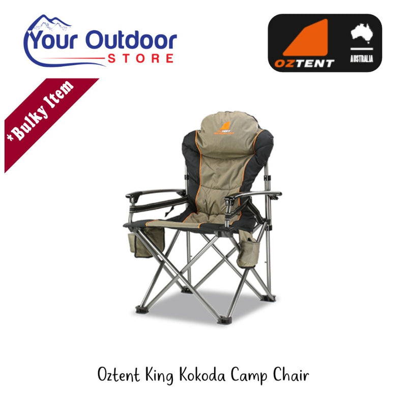 Oztent King Kokoda Camp Chair. Main image with logos and title. 