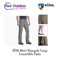 KUHL Mens Renegade Cargo Convertible Pants. Hero image with title and logos