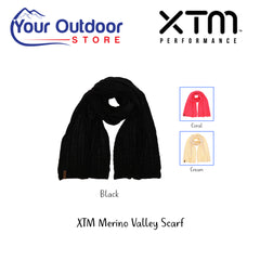 XTM Merino Valley Scarf. Hero image with title and logos