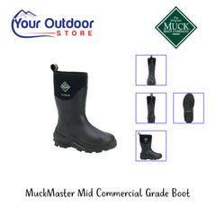 MuckMaster Mid Commercial Grade Boot. Hero image with title and logos