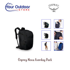 Osprey Nova everyday pack. Hero image with title and logos