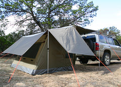 Oztent Rv-3 Fly set up over oztent while camping.