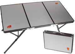 Aluminium | Oztent Bi-Fold Table for Camping and outdoor adventures. Shown open and folded. 