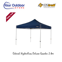 Oztrail Hydroflow Deluxe Gazebo 2.4m. Hero Image Showing Logos and Titles.