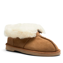 Chestnut | Percey Ugg front side view with cuff rolled down
