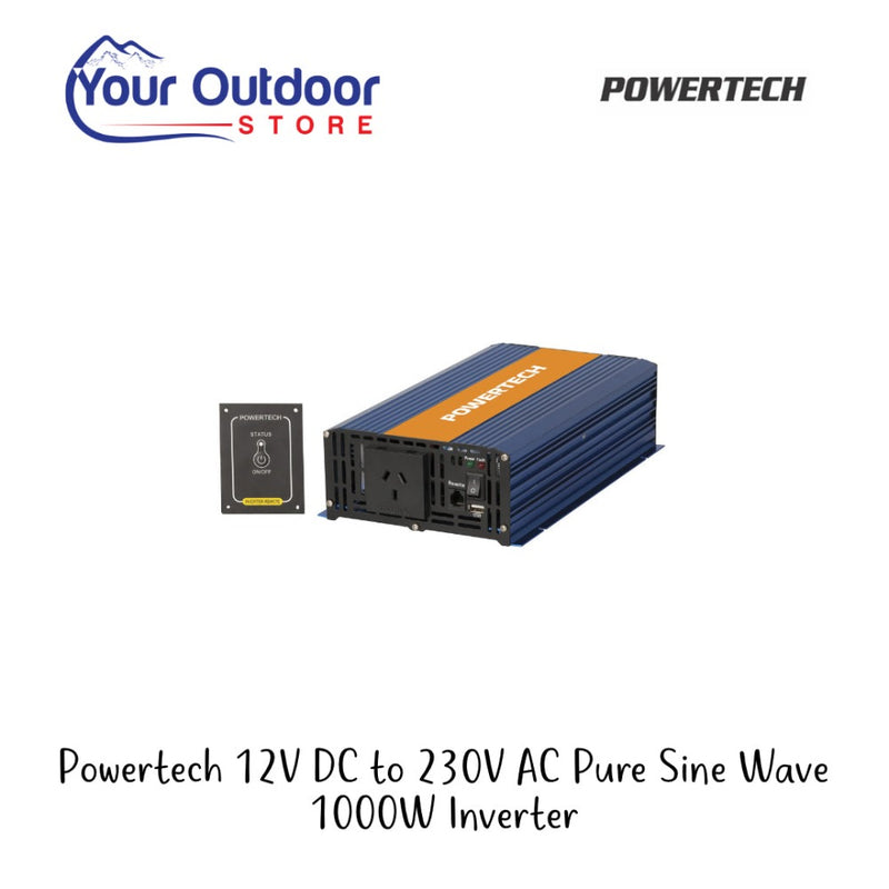  1000W 12VDC to 240VAC Pure Sine Wave Inverter. Hero image with title and logos