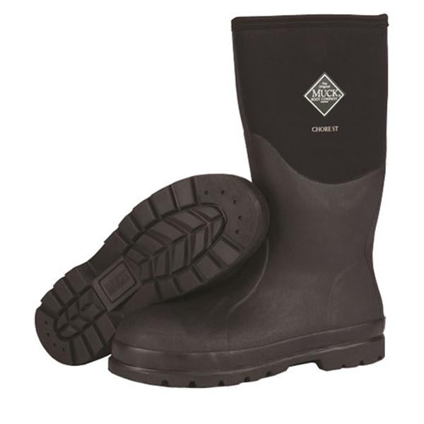 Black | Boot Pait one upright showing outter leg side view. The other laying behind the upright one showing boot sole