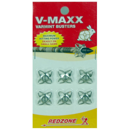 Silver | Redzone V Maxx Varmint Busters shown in packaging, red at the top white in the middle and yellow down the bottom and the washers displayed in 2 lines of 3 | Your Outdoor store