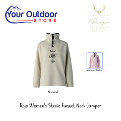 Natural | Rojo Womens Stevie Funnel Neck Jumper. Hero image with logo and colour image insert