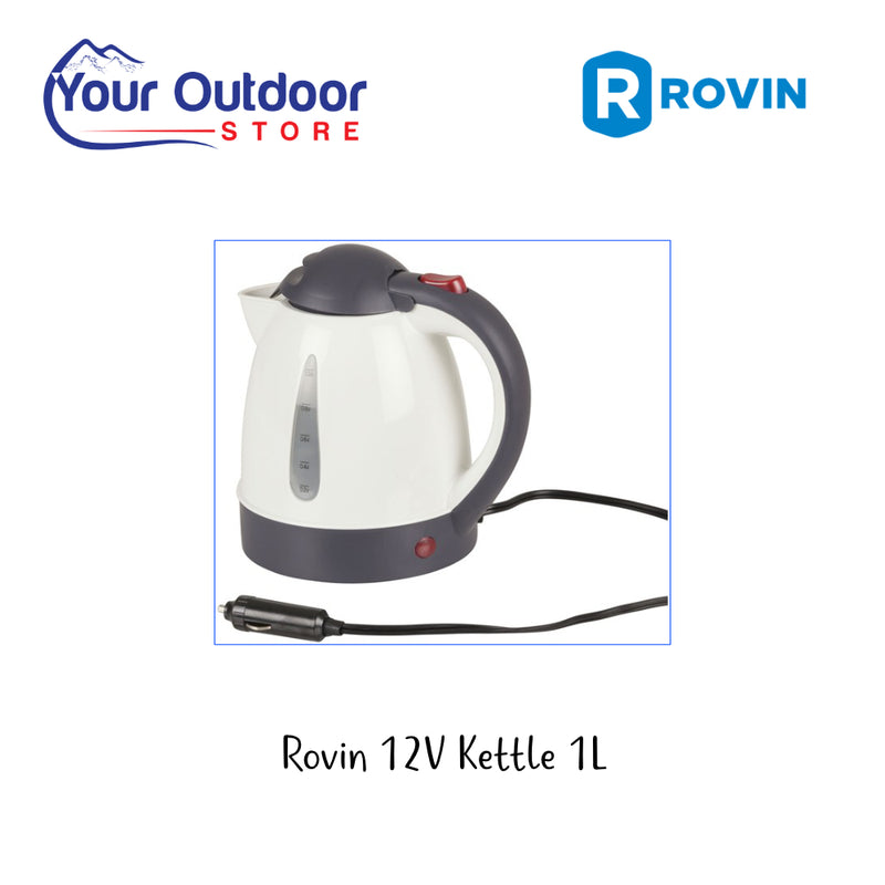 Rovin 12v kettle 1L. Hero image with title and logos