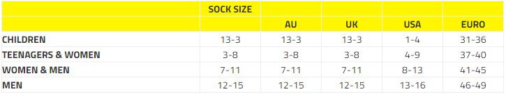 Wilderness Wear Sock Size Chart