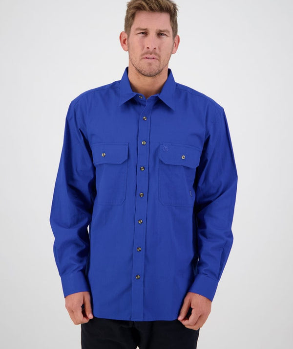 Electric Blue | Swanndri Mens Byron Long Sleeve Work Shirt. Front