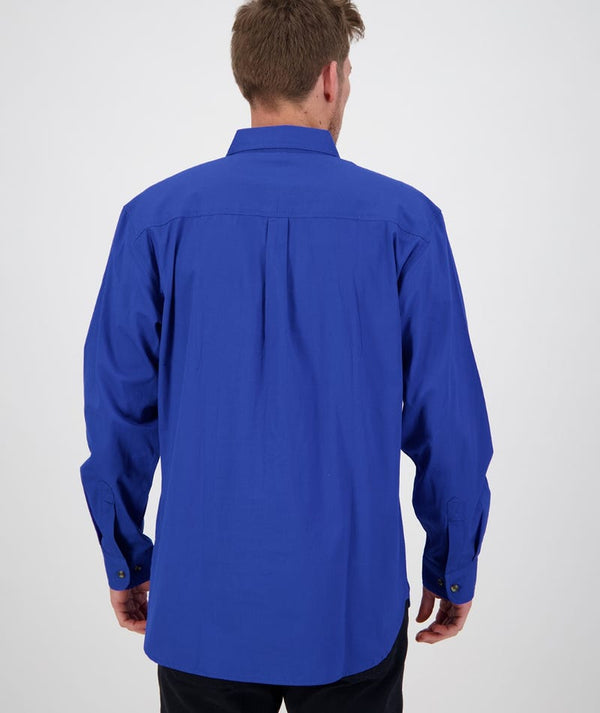 Electric Blue | Swanndri Mens Byron Long Sleeve Work Shirt. Back