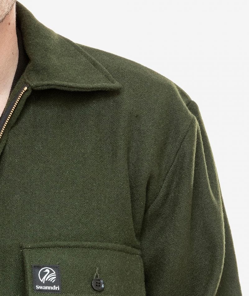 Olive | Swanndri Men's Wool Ranger Shirt. Chest Details