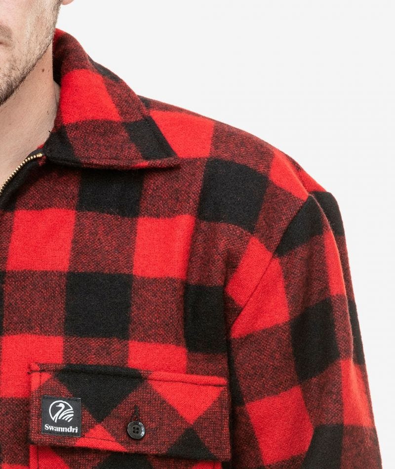 Black / Red | Swanndri Men's Wool Ranger Shirt. Chest Details