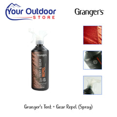 Grangers Tent + Gear repel spray. Hero image with title and logos