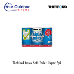 Thetford Aqua Soft Toilet Paper 6pk. Hero image with title and logos