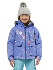 Cornflower | XTM Kamikaze Kids Water Proof Jacket. Image depicts model wearing the Cornflower colored jacket shown from the front. Your Outdoor Store