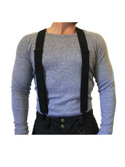 Black | XTM Adult Suspenders/ Braces. Shown on model. Front View