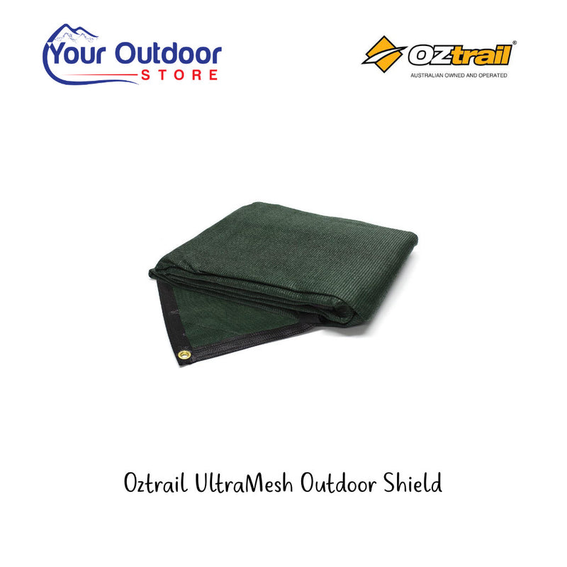 Oztrail Ultramesh Outdoor Shield. Hero image with title and logos