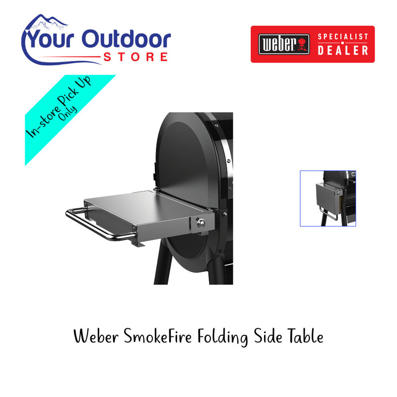 Weber SmokeFire Stainless Steel Folding Side Table main image with logos and image insert