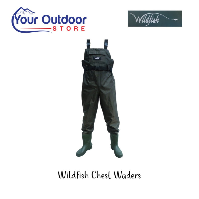 Wildfish Chest Waders. Hero image with title and logos