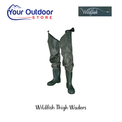 Wildfish Thigh Waders. Hero image with title and logos.
